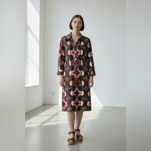 Vintage 1960’s Lanvin Geometric Batik Silk Shirtdress size 6